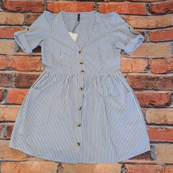 Zara trf collection Striped Button down Cotton Blend Front Mini Short Dress - Picture 2 of 5